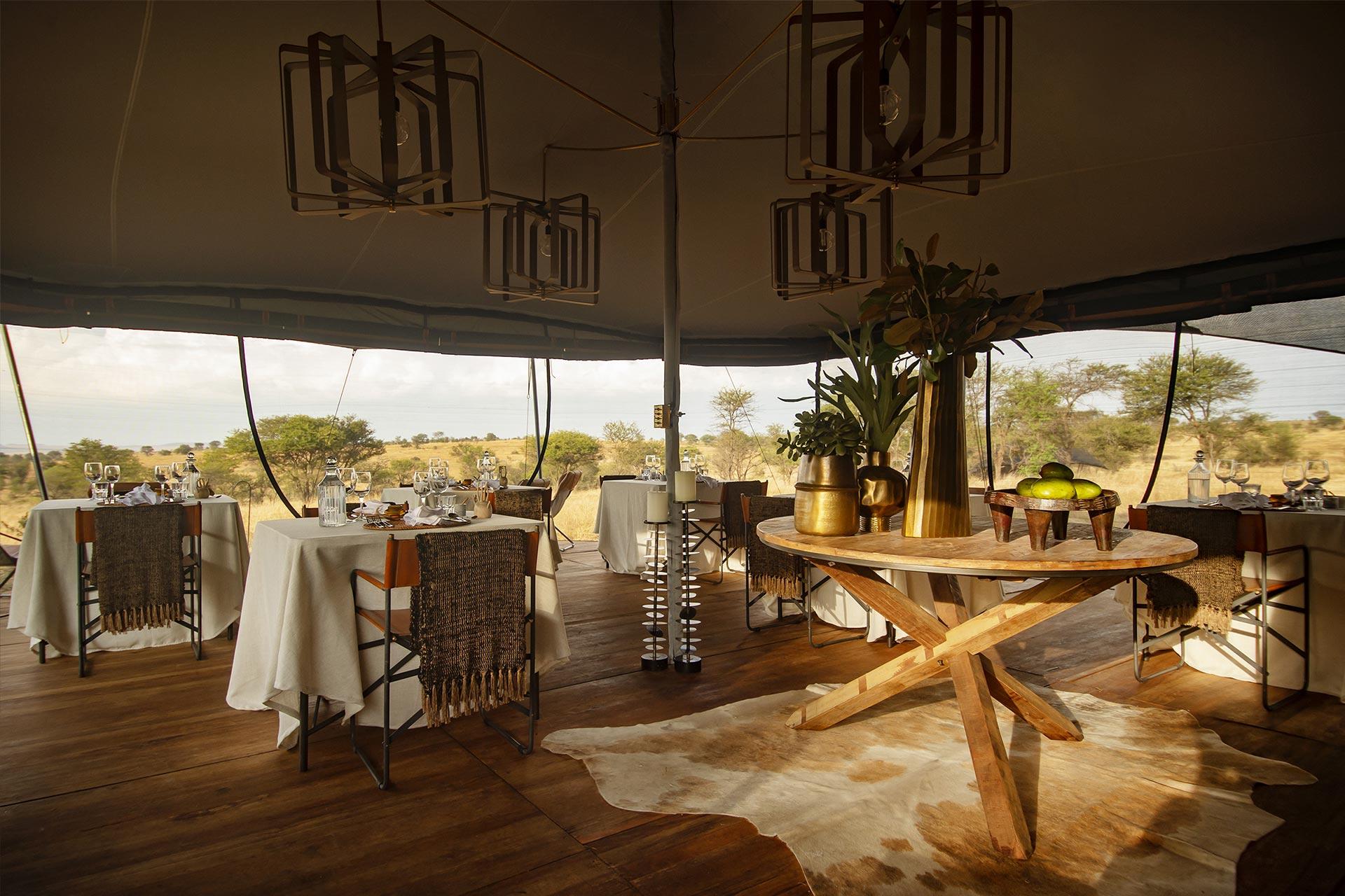 The new Dining and Lounge tent of the Siringit Migration Camp The Siringit Migration Camp brings five-star luxury to the mobile safari experience