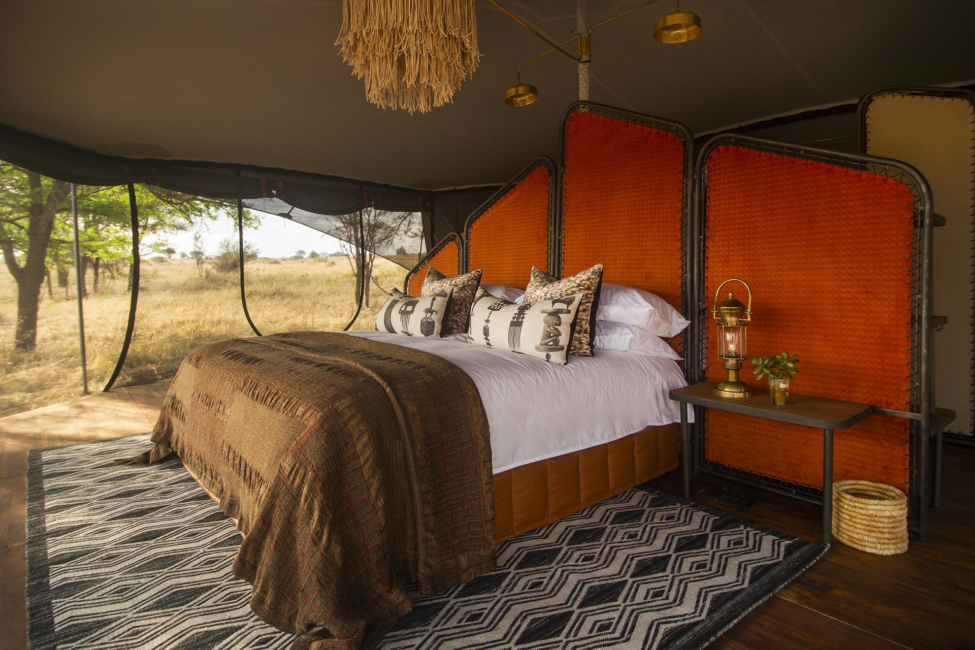 Interior of the luxury tents of the Siringit Migration Camp The Siringit Migration Camp has 8 luxury spacious canvas tents designed to bring you closer to the natural surroundings